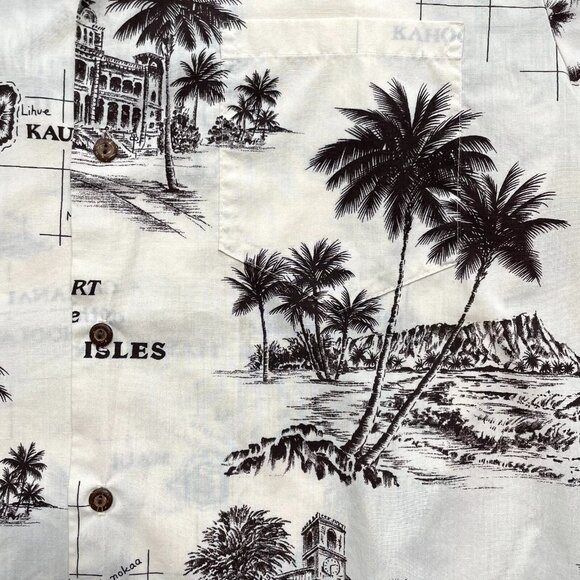 Vintage Hawaiian Shirt / Aloha Shirt ~ Illustrated Map of Hawaiian Islands LARGE - Picture 6 of 6